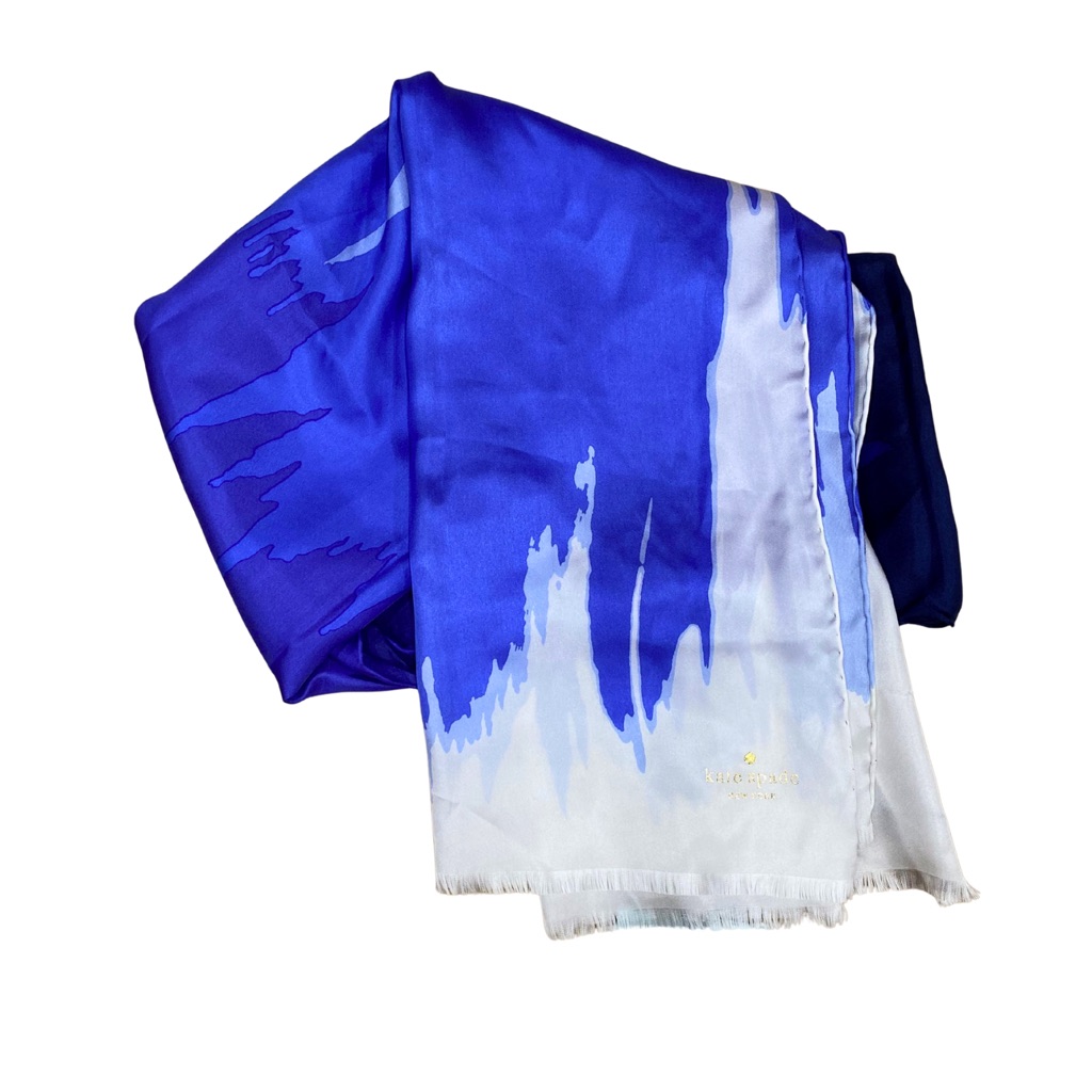 Nwt Kate Spade Madison Ave. Collection Blue White Brushstroke Oblong Silk Scarf